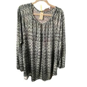 Faded Glory Green Multi Color Chevron Print Blouse Top Sz 3X (22W-24W)